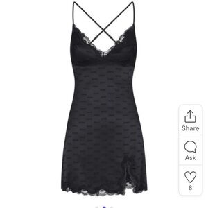 skims Jacquard Lace Slip Dress in Onyx Size SMALL